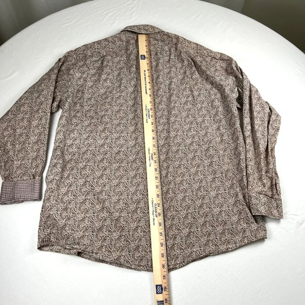 Cremieux Classics Mens Paisley Long Sleeve Button-Up Large Shirt Brown Flip Cuff